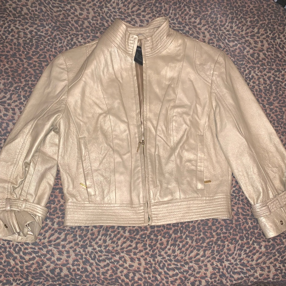 Pearl gold leather crop jacket